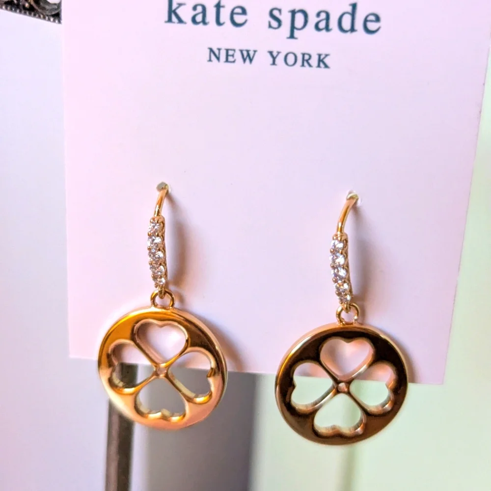 NWT Kate Spade Floral Symbols Earrings - gold/white cz